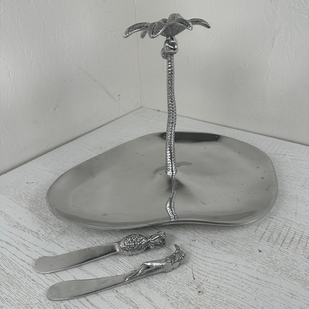 Mariposa Palmy Nights Palm Tree Platter With Pineapple Grasshopper Spreaders Set